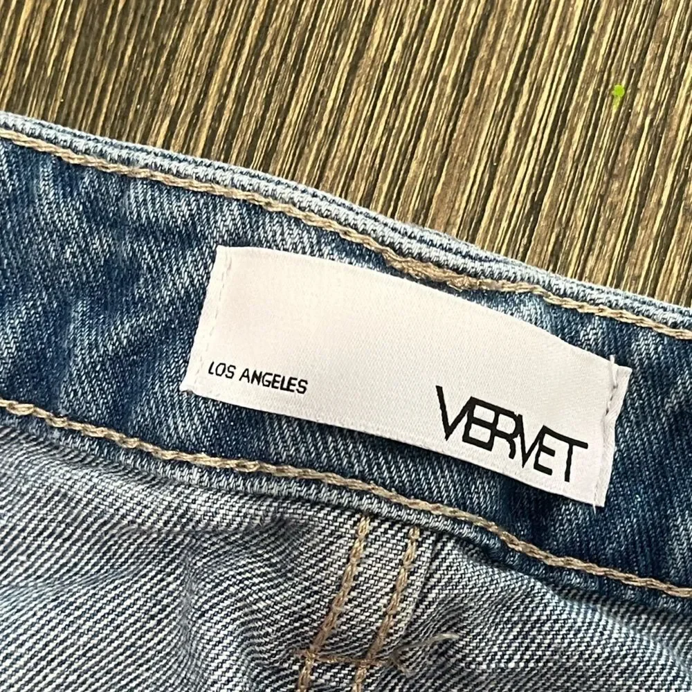 Vervet Ledro Jean Shorts High Rise Bermuda Distressed Denim Cotton Blue Wash